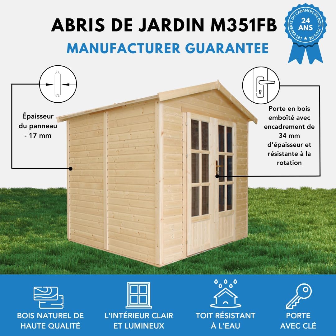 TIMBELA M351FB Cabane en Bois avec Plancher et Bardeaux Bitumineux Marron, L233xP222xH233 cm – Abri Multifonctionnel, Bureau, Atelier, Studio Jardin