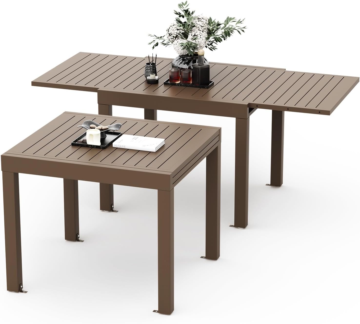 Devoko - Table de jardin extensible - 80/160x80x75 cm - aluminium marron, résistante intempéries