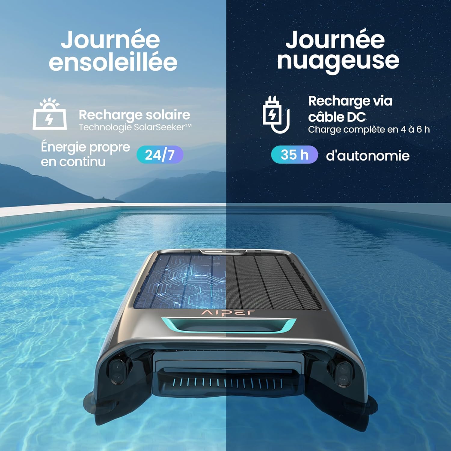AIPER - EcoSurfer S2 - robot piscine solaire sans fil, 150 µm, appli