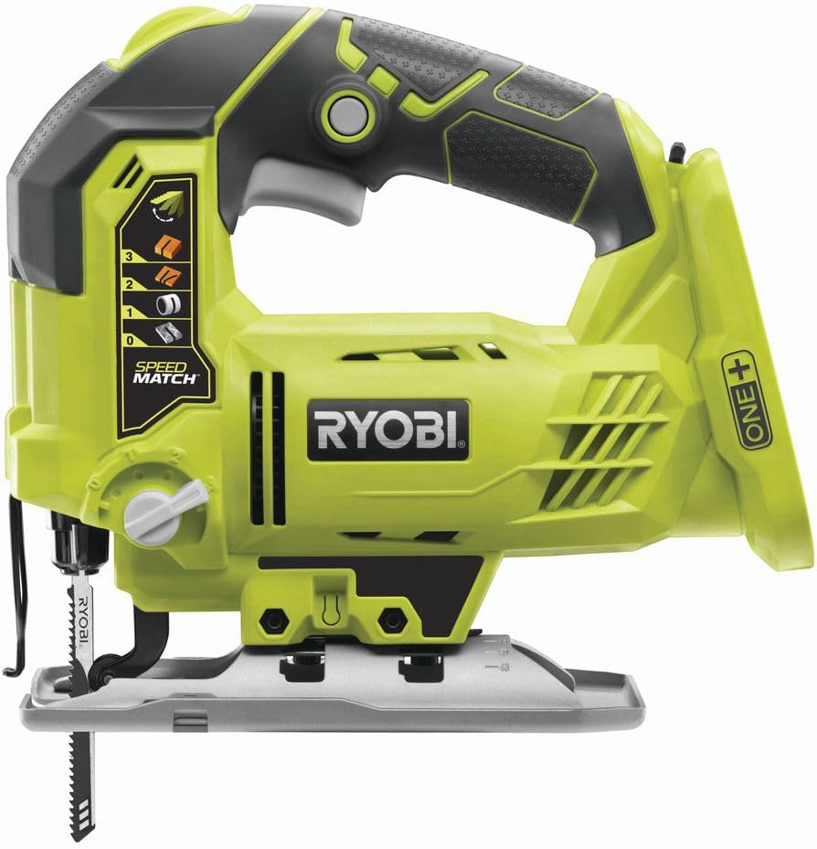 RYOBI - Scie Sauteuse Sans Fil 18V ONE+ R18JS-0 – Mouvements Pendulaires, Changement Lame Sans Outil, Variateur Vitesse – Bois, Métal, PVC – Batterie Non Incluse