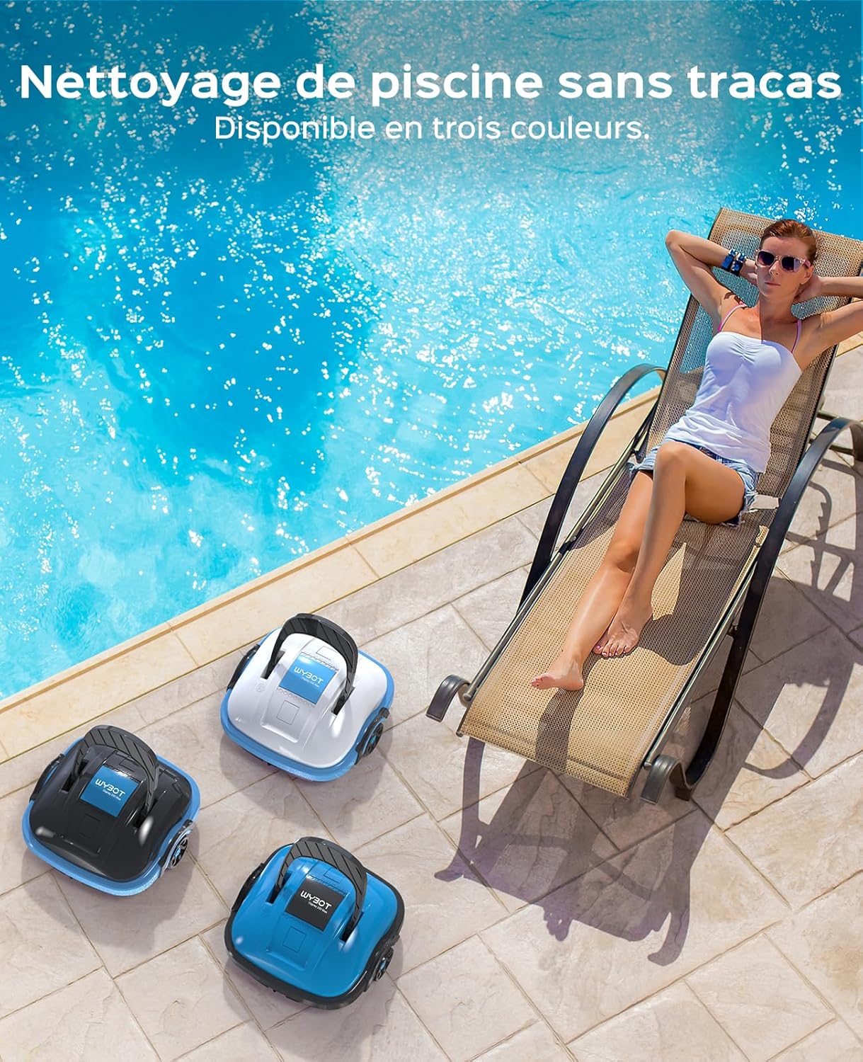 WYBOT Osprey 200 Robot Piscine,Aspirateur Piscine sans Fil,Stationnement Automatique,Moteurs Doubles Nettoyeur de Piscine,Filtration 180 µm,pour Piscines Hors Sol 50m²-Blanc