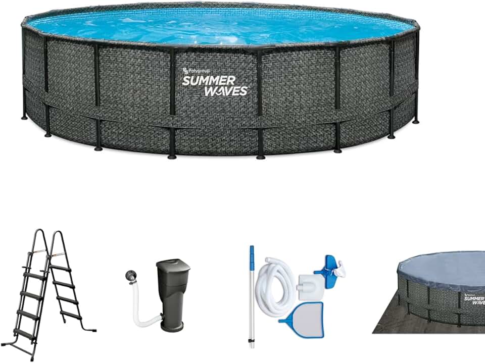 Summer Waves - Elite Frame rotin gris - Ø488x122 cm - Piscine hors-sol