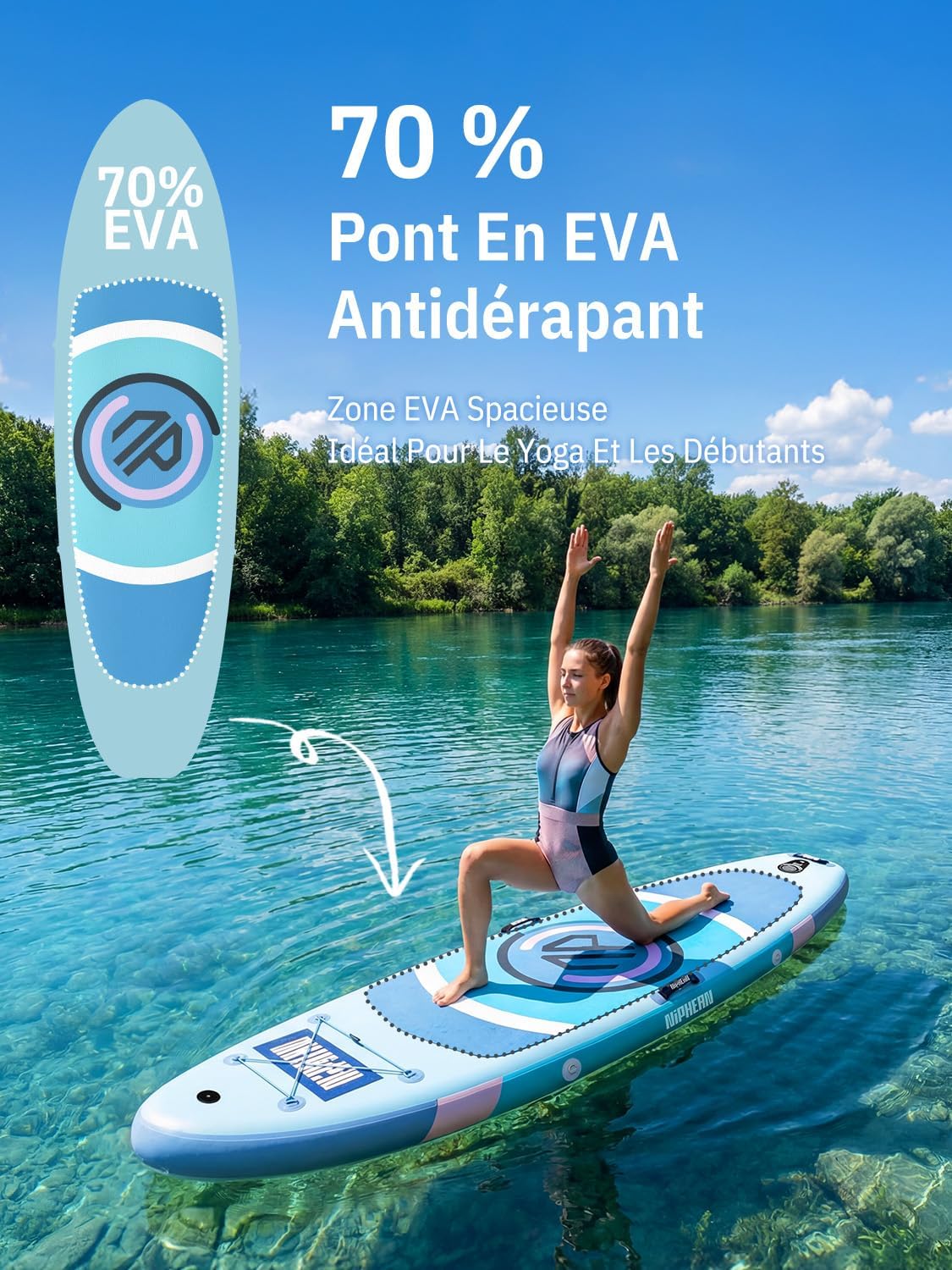 Niphean - Paddle gonflable adulte ultraléger 320 cm - siège, aileron StabilTrac, antidérapant