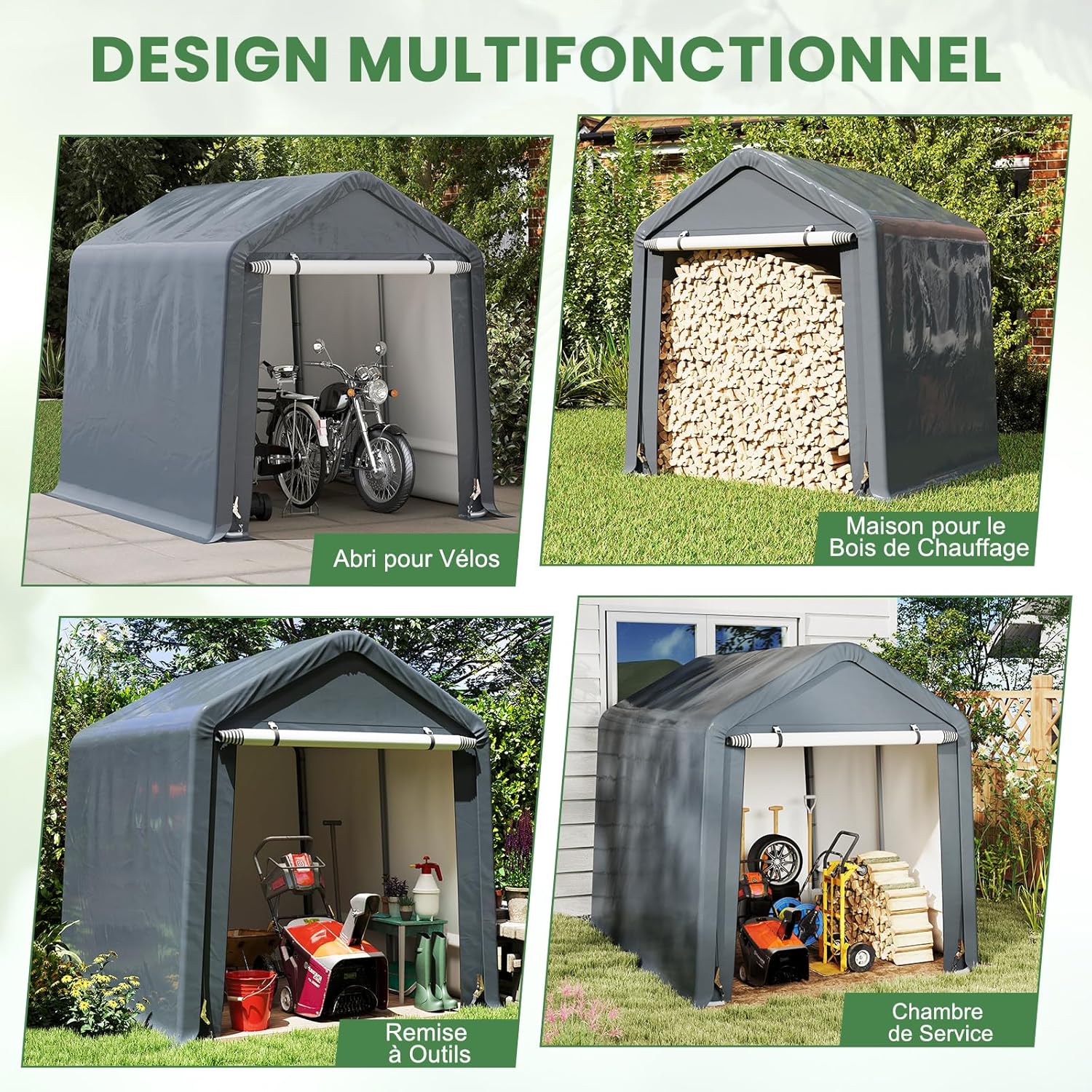 GOPLUS - abri extérieur série standard - 195x240x214 cm - imperméable, porte enroulable, anti-vent