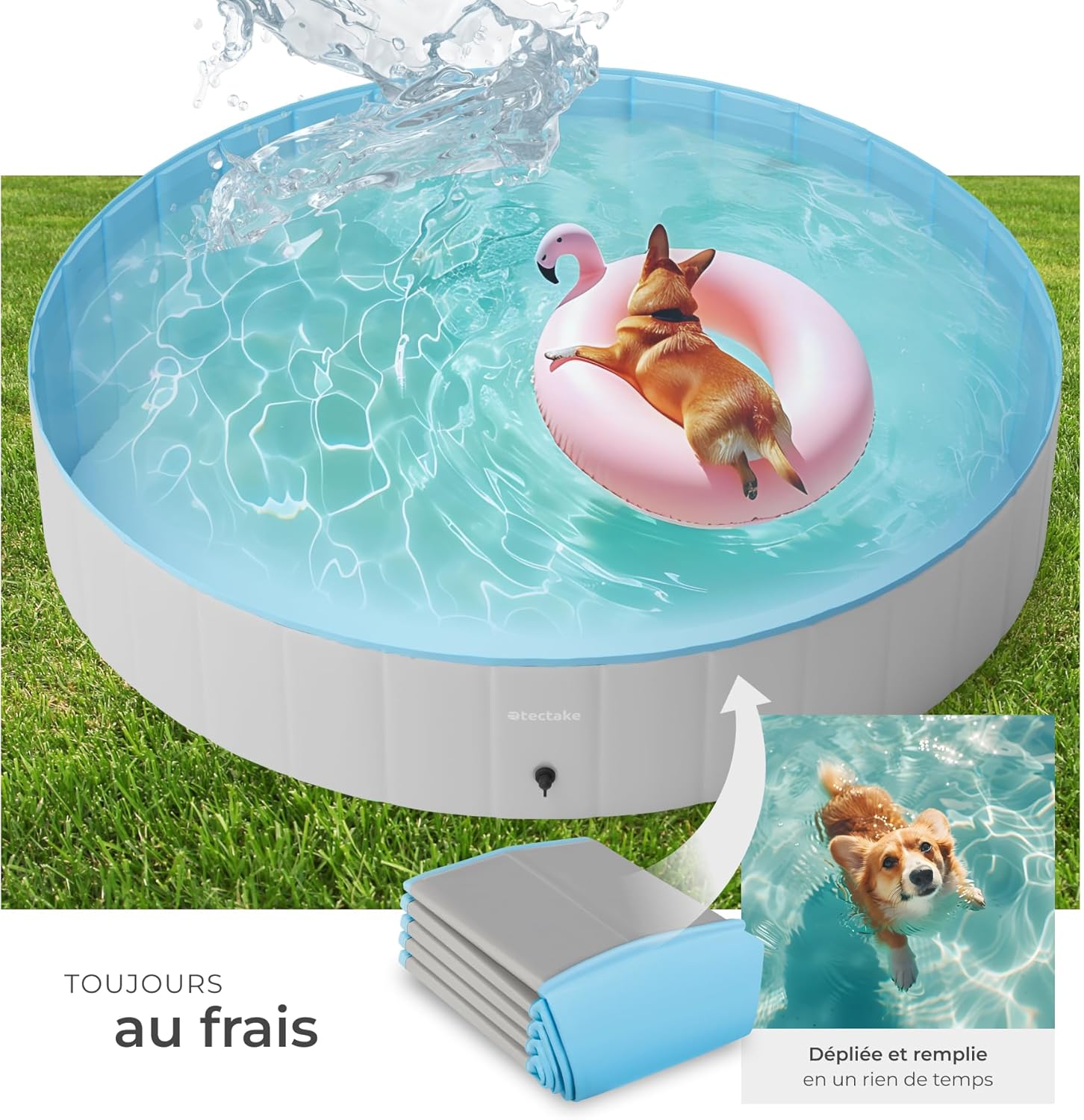 Tectake - piscine pliable Ø160cm - jeu intérieur/extérieur chiens