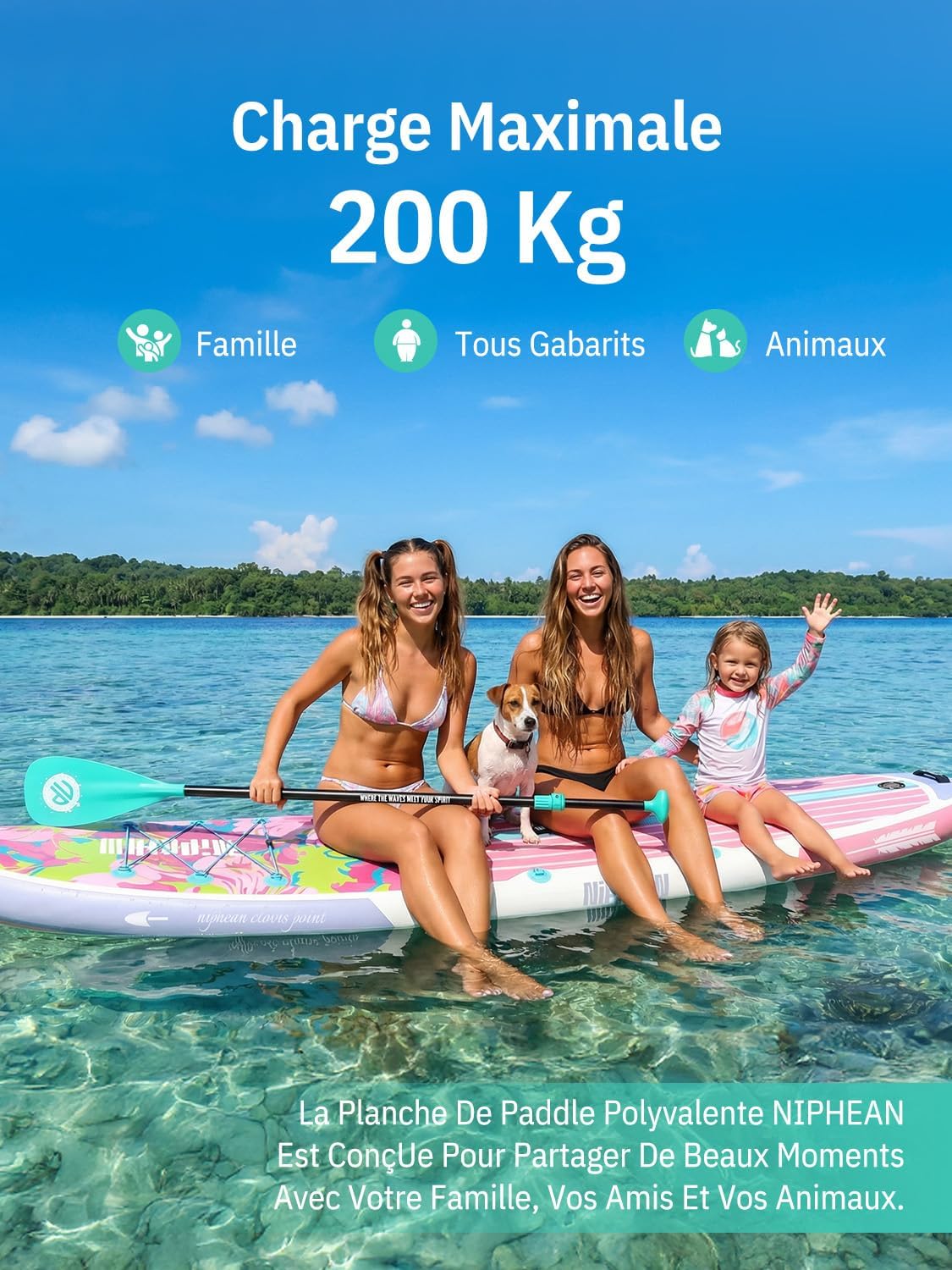 Niphean Paddle Gonflable Adulte avec Tous Les Accessoires, 320cm Planches de Stand Up Paddle Gonflables pour Tous Les Niveaux, Sup avec Capacité 200 kg pour 2 Personnes, Paddle Gonflable avec Siège