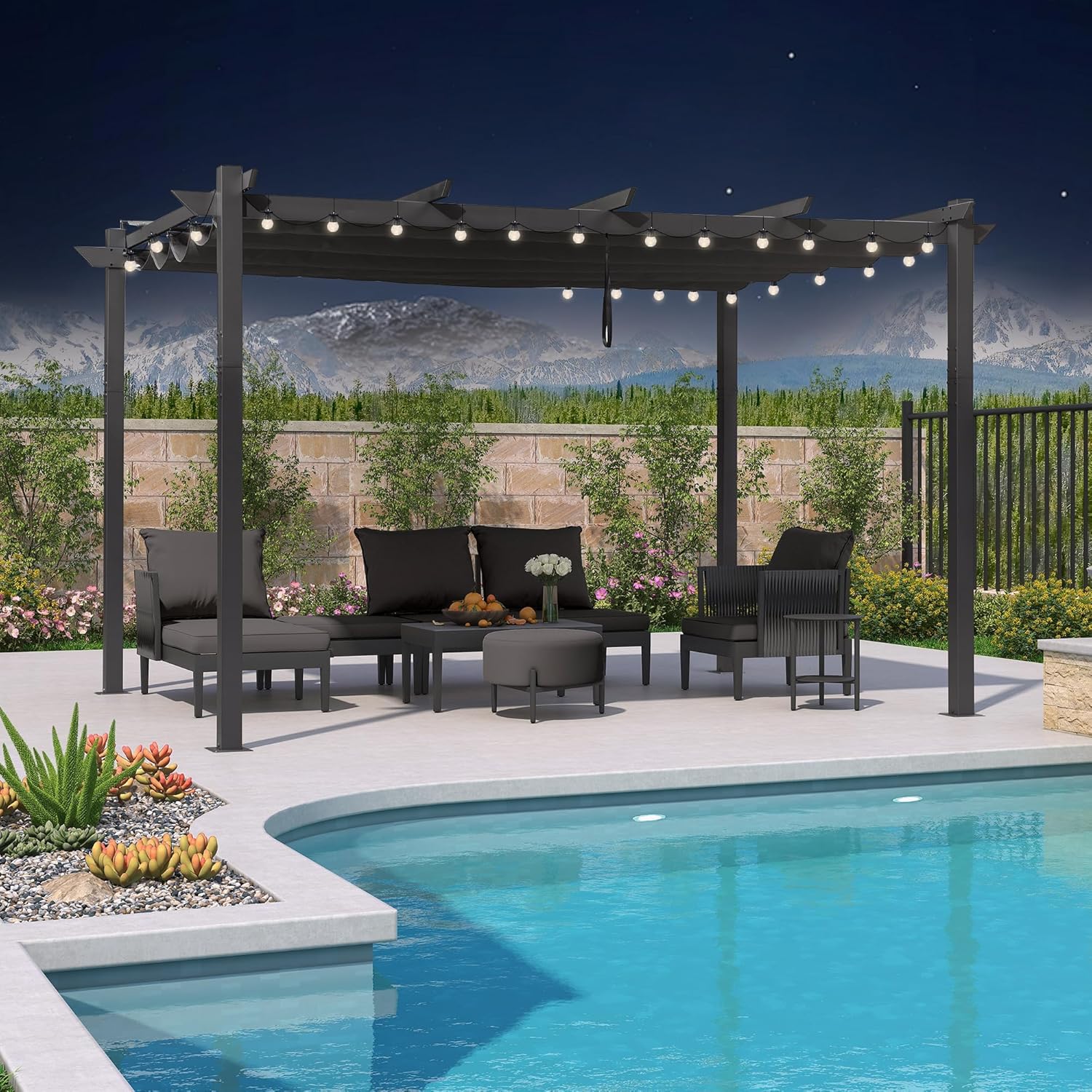 PURPLE LEAF – pergola aluminium – 4x3m – toit rétractable, éclairage intégré