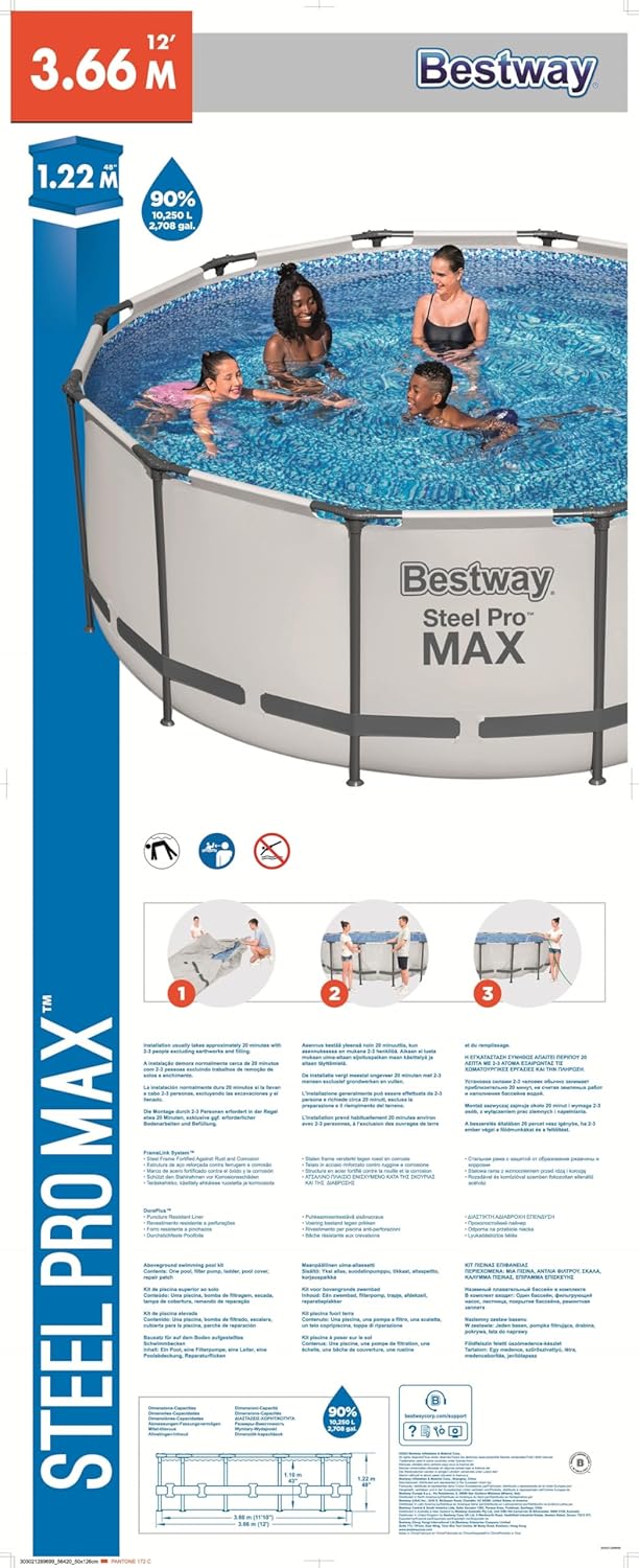 Bestway Steel Pro Max 12' x 48"/3.66m x 1.22m Pool Set