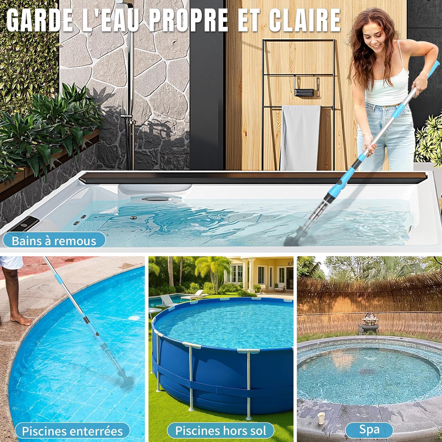 LEADZM - Aspirateur piscine sans fil, 4000mAh, 60min, 220x17,2x9,6cm