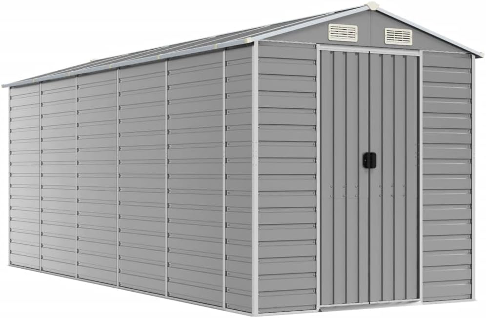 vidaXL Abri de Jardin Gris Clair 191 x 470 x 198 cm en Acier galvanisé