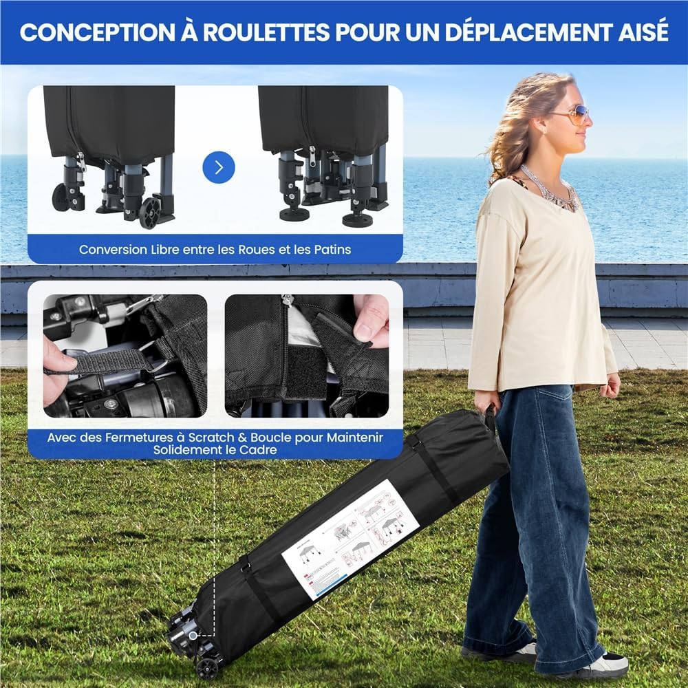 Yaheetech - Tonnelle pliante 3x3m - roulettes, UV50+, accessoires