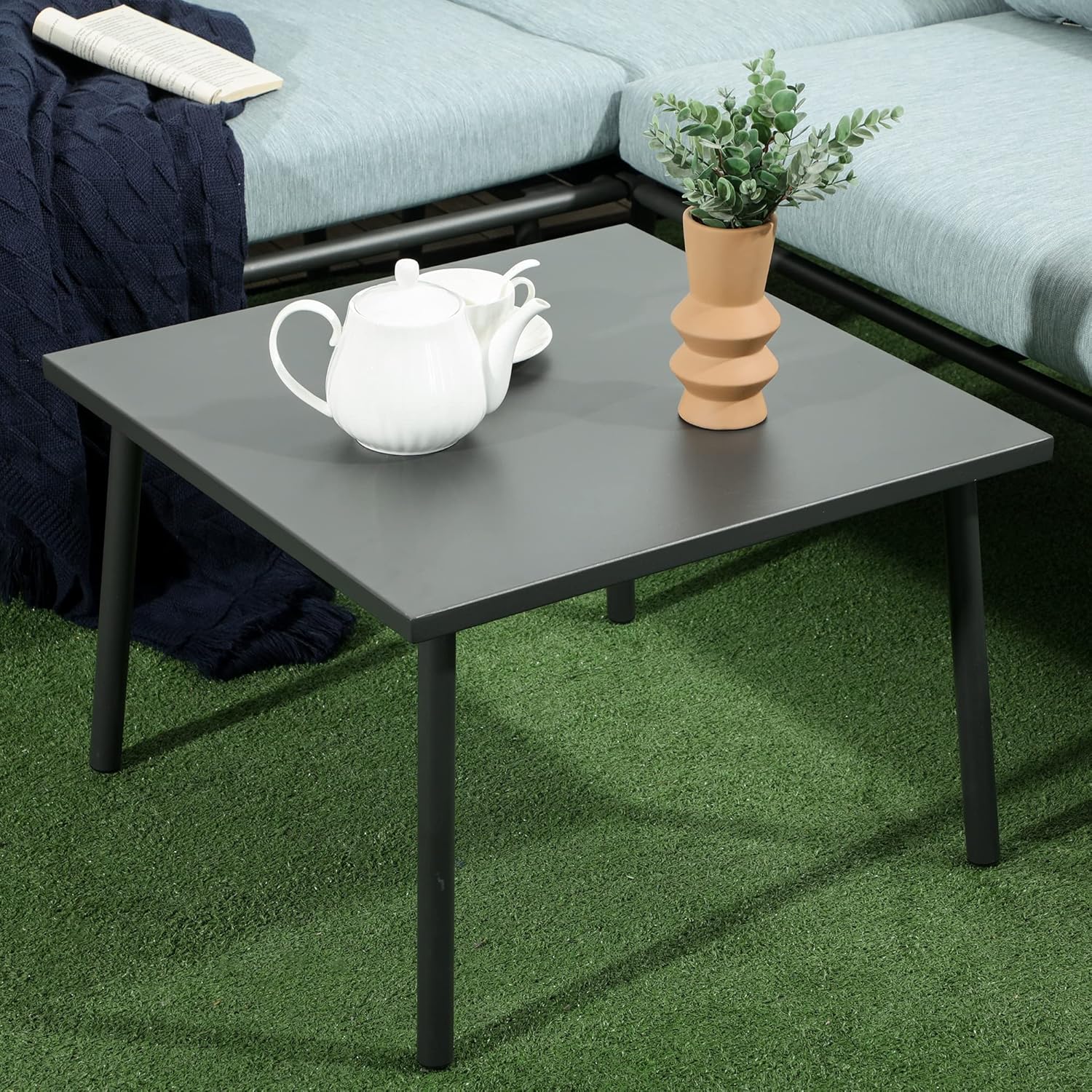 Outsunny - Salon de jardin d'angle résine tressée 4 places - alu, coussins inclus, gris