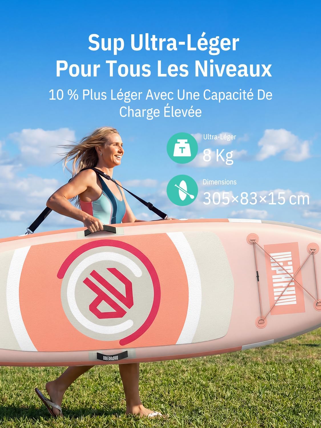 Niphean - Paddle Gonflable Adulte avec siège - Ultraléger  - Aileron StabilTrac, paddle yoga antidérapant, animaux