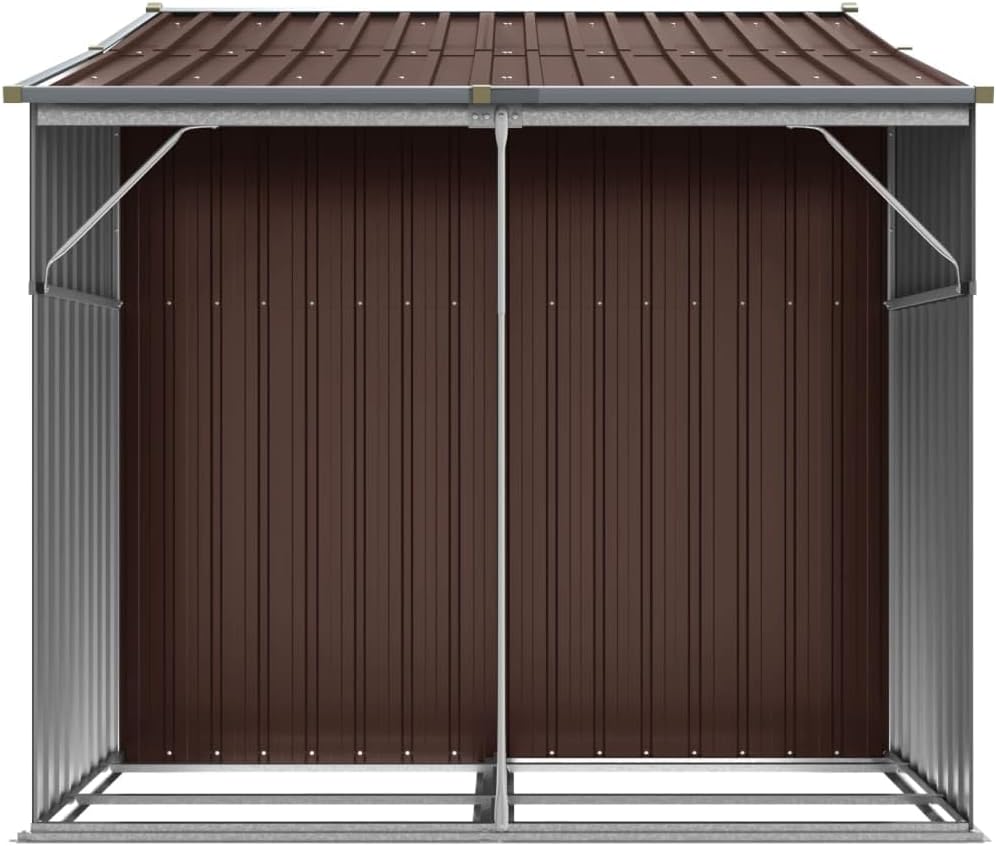 Abri de jardin en acier galvanisé 277 x 192,5 x 179 cm avec support pour bois de chauffage et toit incliné pour outils de jardin et meubles, abri de jardin en métal robuste avec ventilation
