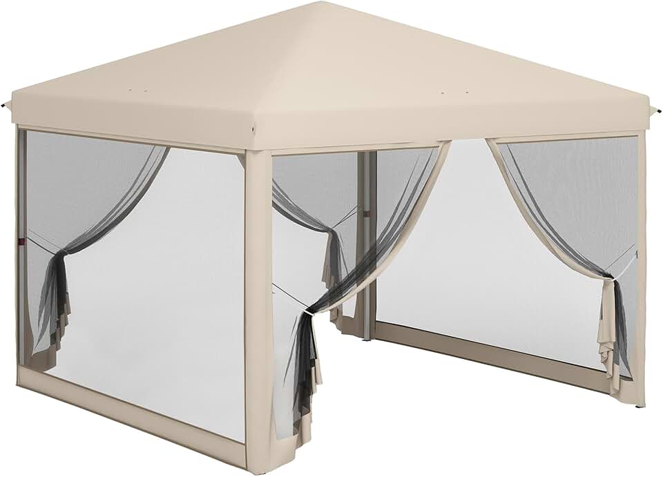 Outsunny - tonnelle pliante Style Colonial 3x3x2,65m, moustiquaires, sac