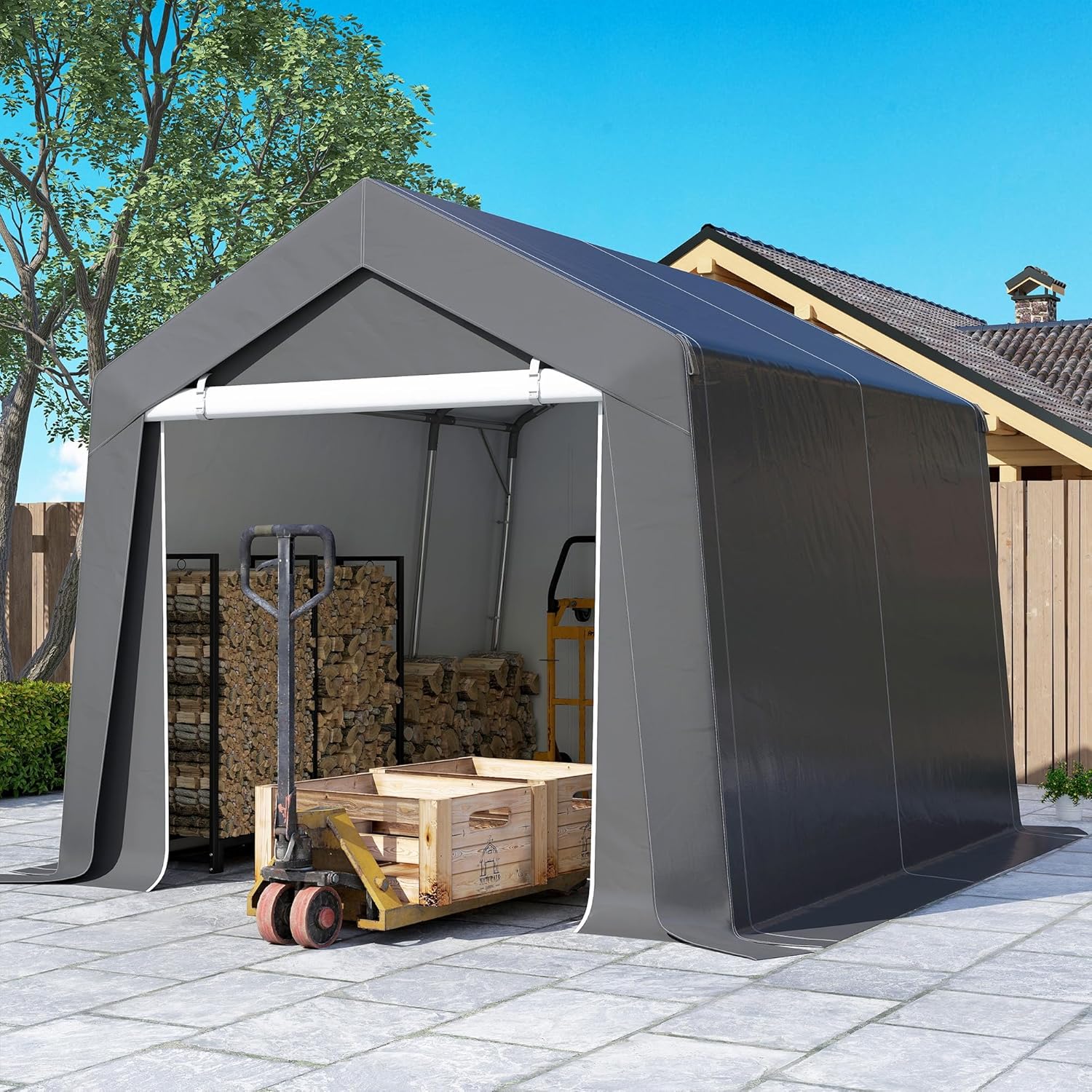 Outsunny Abri de Jardin, Tente de Stockage, 3 x 3 m, bâche PE 200 g/m² imperméable et Anti-UV, Cadre en Acier galvanisé