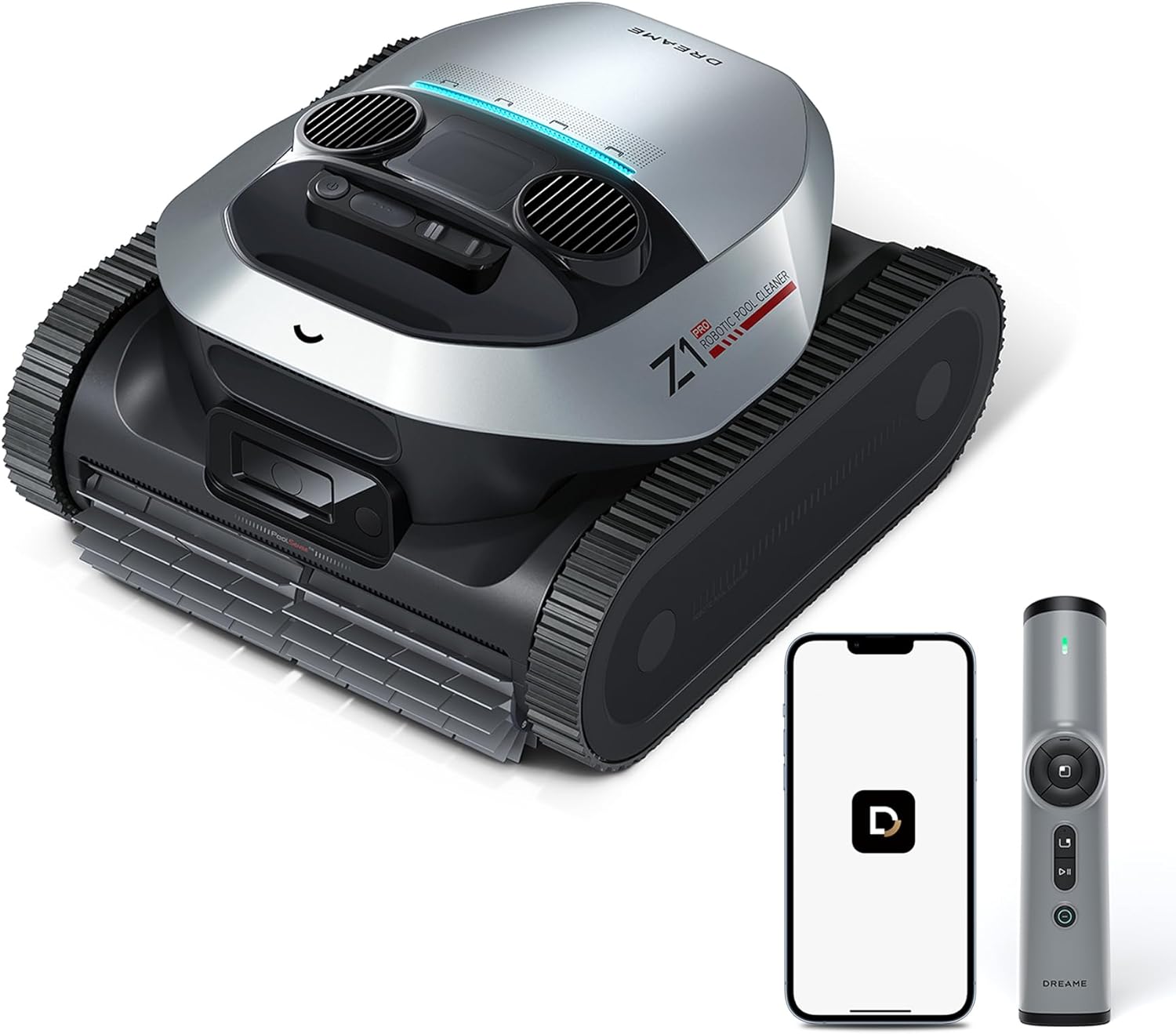 DREAME Z1 Pro Robot Piscine sans Fil, Puissance d'Aspiration 30 000 LPH, Nettoyage du Fond, Parois et Ligne d'eau, Télécommande Manuelle, 240 Min, Jusqu'à 200 m²