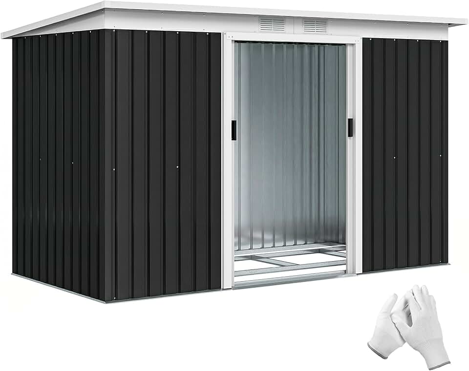 Outsunny - abri de jardin acier galvanisé 3,6m² - portes coulissantes, fondation, ventilé, 280x130x172cm
