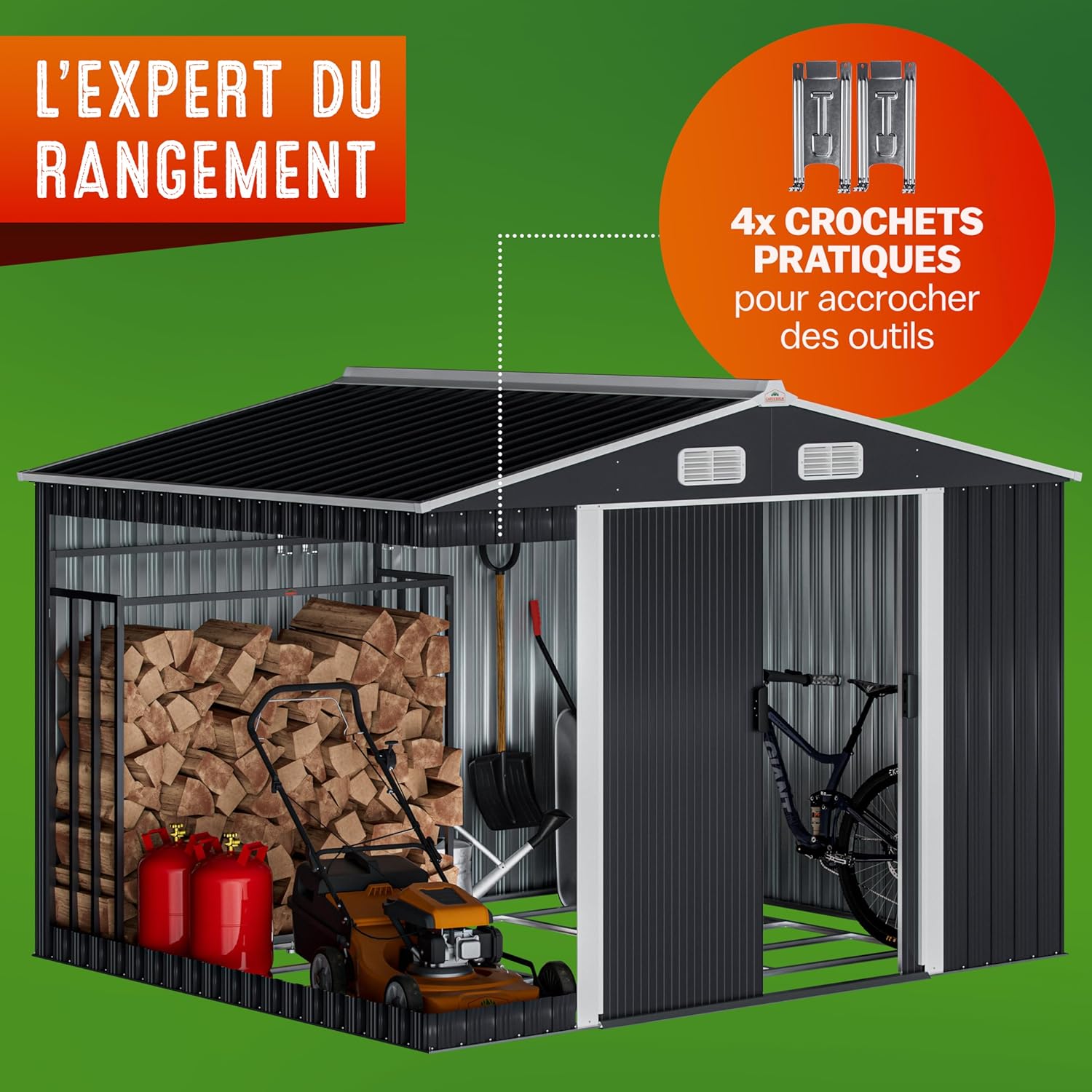 GARDEBRUK - Abri jardin métal XXL - 260x205x180cm - Porte coulissante, fondation, rangement outils -  GARDEBRUK