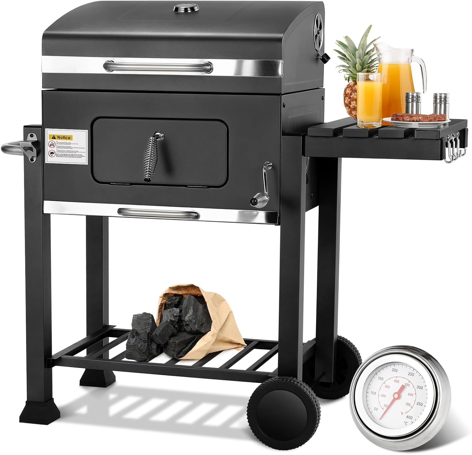 TLSUNNY - Barbecue XL sur chariot, couvercle, roues, thermomètre TLSUNNY
