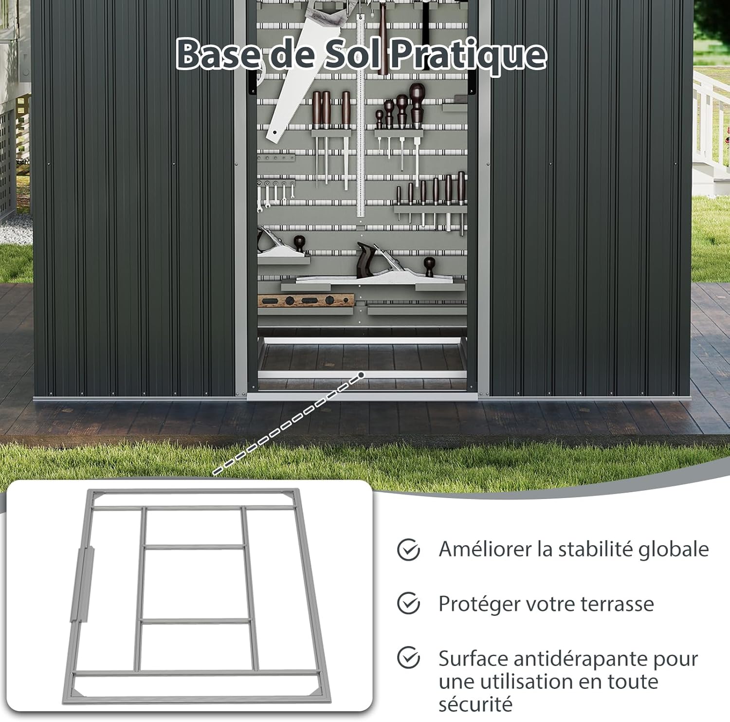Abri de jardin métal 4m² - toît double pente, portes coulissantes, 