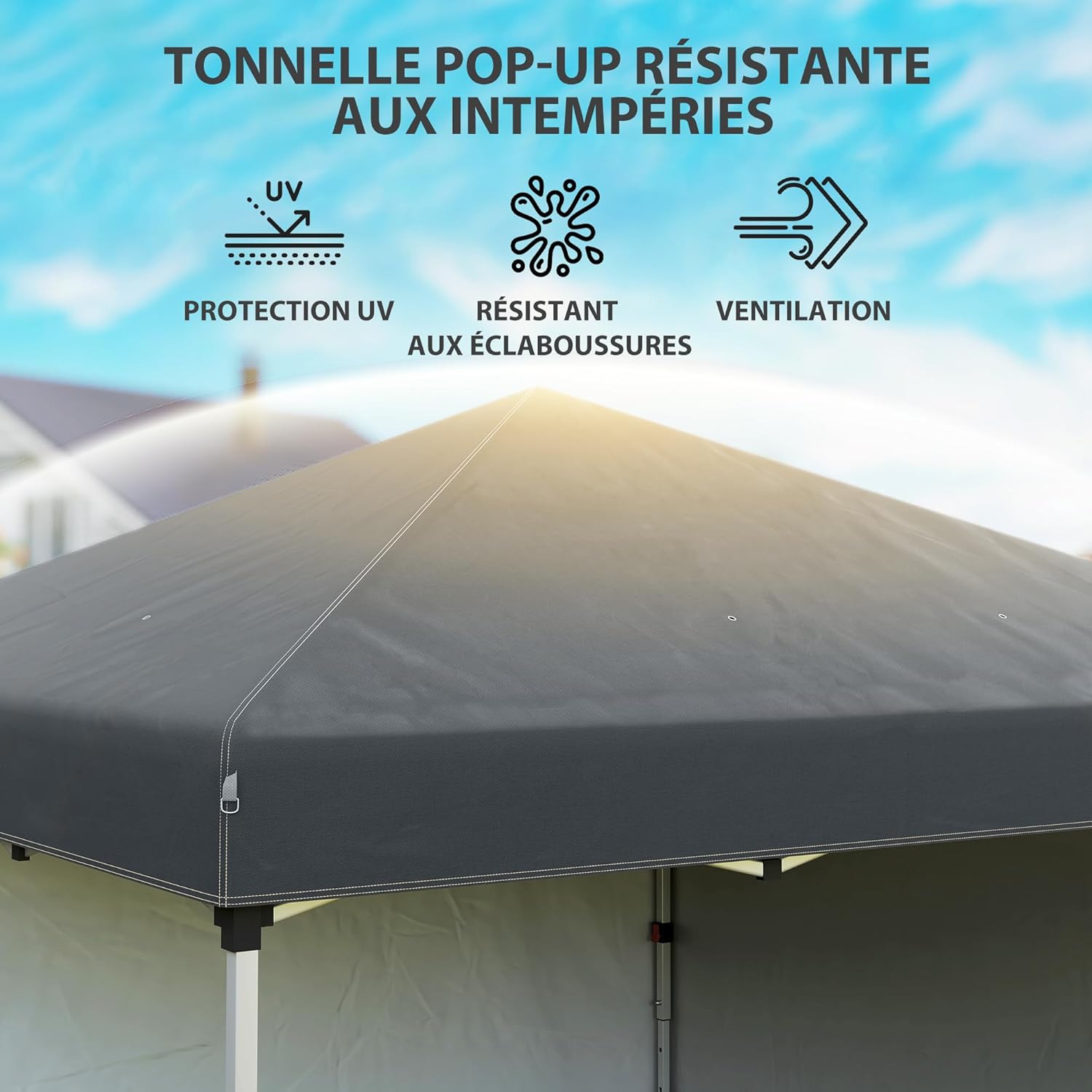 Outsunny - tonnelle pop-up réglable - 297x297x288 cm - 2 parois, UV30+, sac inclus