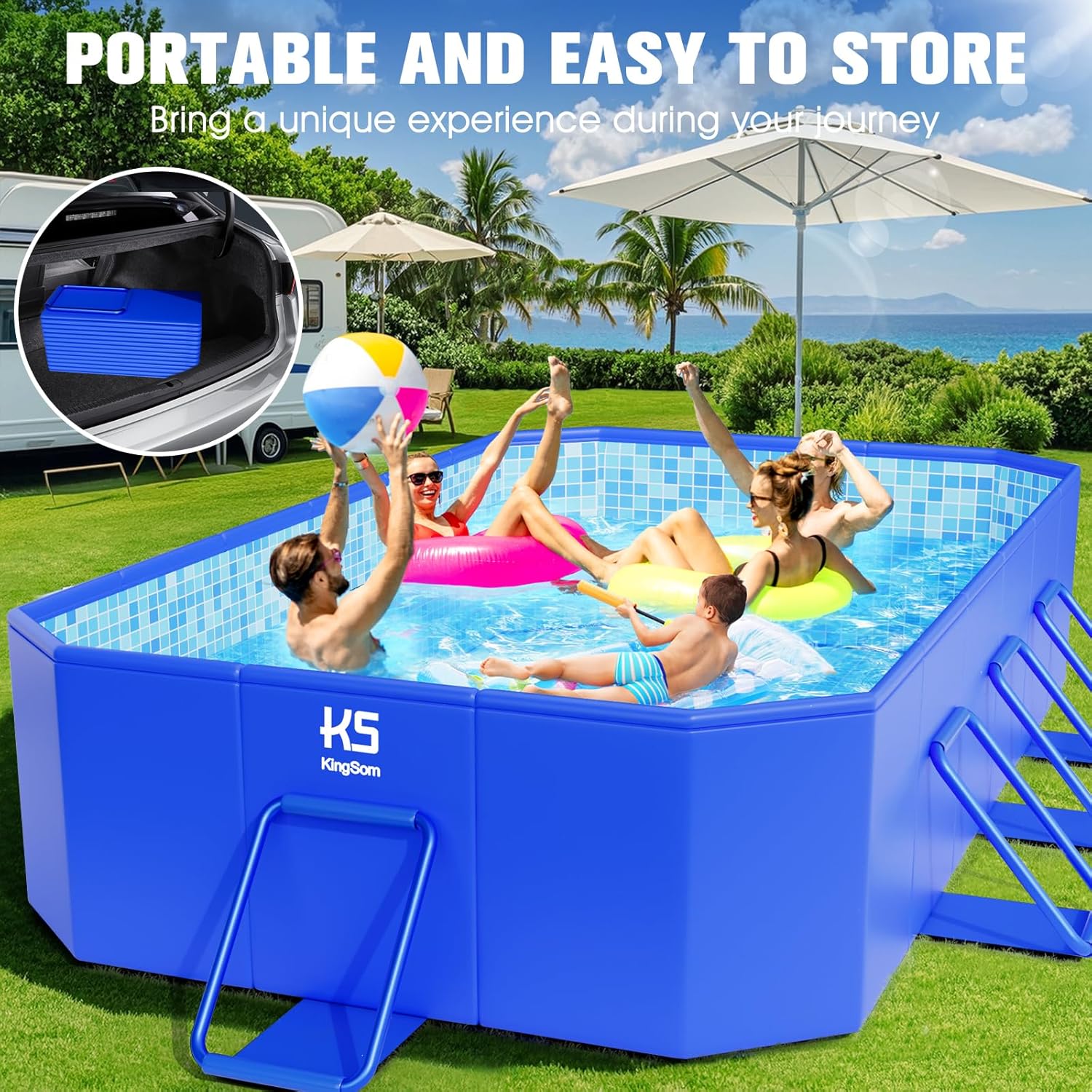 KingSom - Piscine Tubulaire Metal Frame - 229x127x51 cm - rectangulaire, surdimensionnée, pliable, facile à ranger