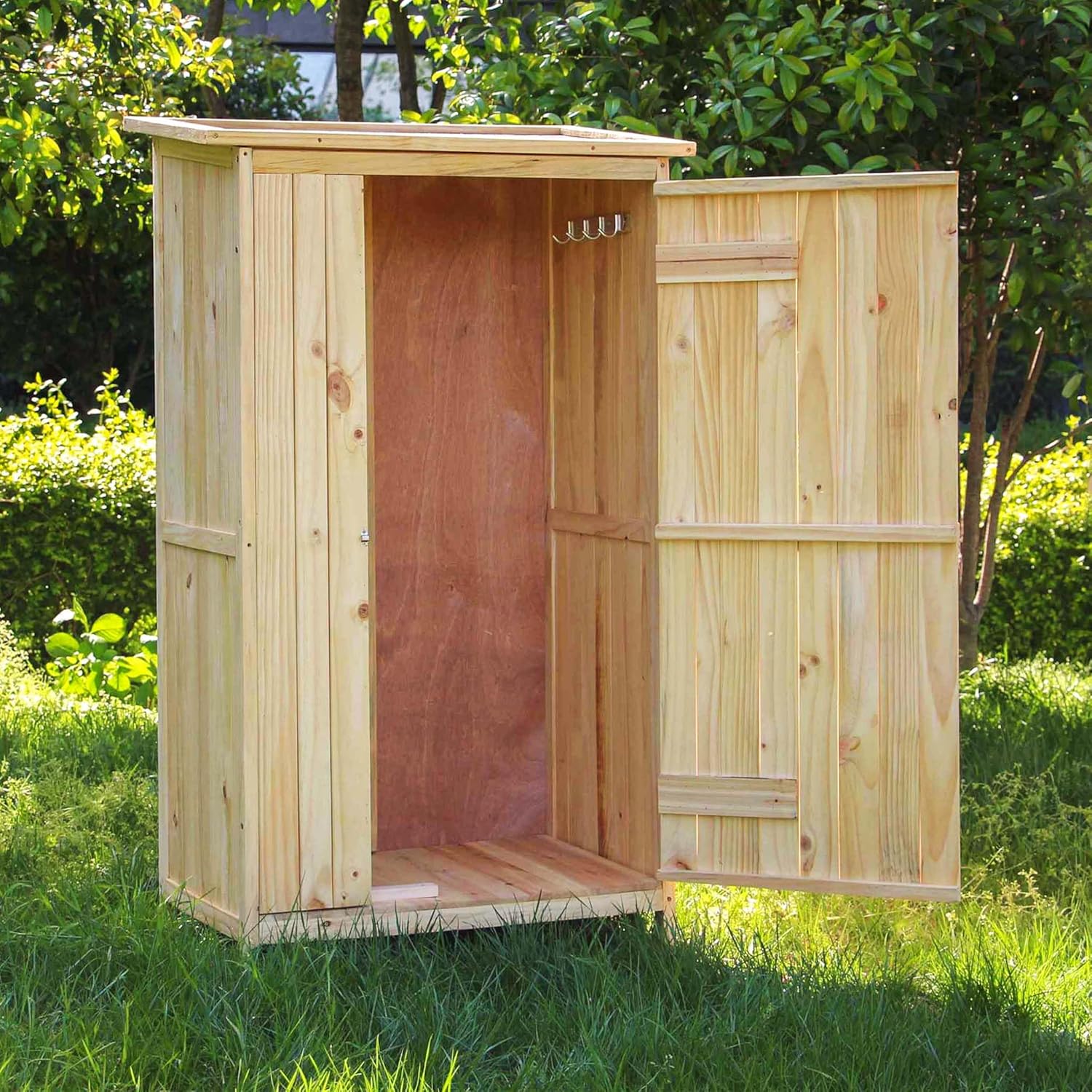 Wiltec Abri de Jardin – 920 x 570 x 1540 mm – en Bois Verni – avec Toit revêtu par PVC et 1 Porte – Cabane Remise pour Rangement Outils pour Jardin, Terrasse & Balcon