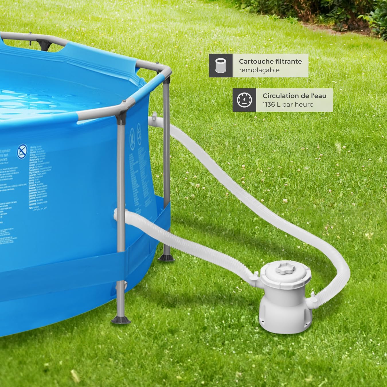 tectake® Piscine Tubulaire Ronde Piscine Hors Sol Ø360 x 76 cm Bleu, Structure en Acier, PVC Résistant aux UV & à la déchirure, avec Pompe Piscine à Filtre, Montage & démontage Facile