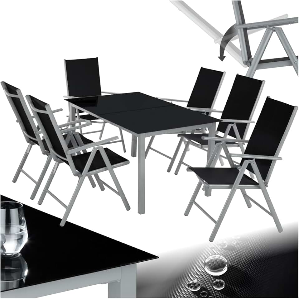 tectake - salon de jardin aluminium 6 chaises pliables, table, entretien facile
