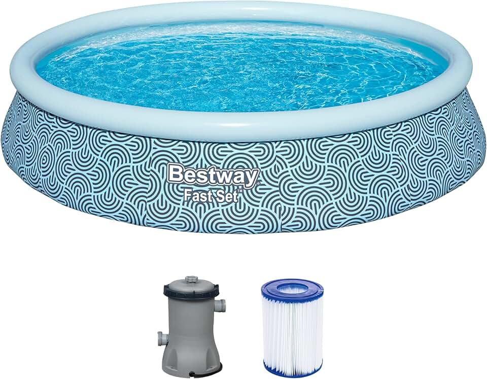 Bestway - Fast Set - 396x396x84 cm - Piscine gonflable ronde, gris