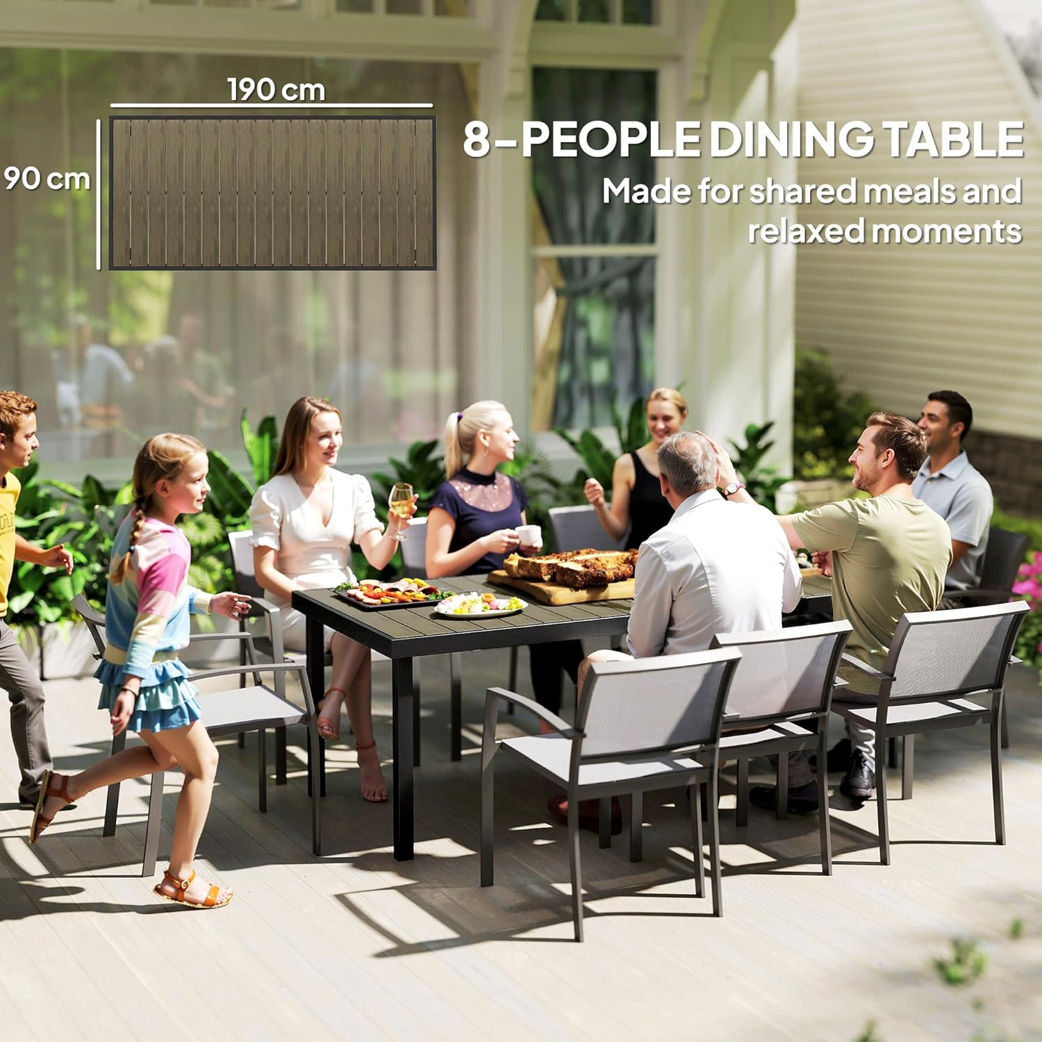 Outsunny - Table de jardin aluminium 8 pers - 190x90x74 cm - marron