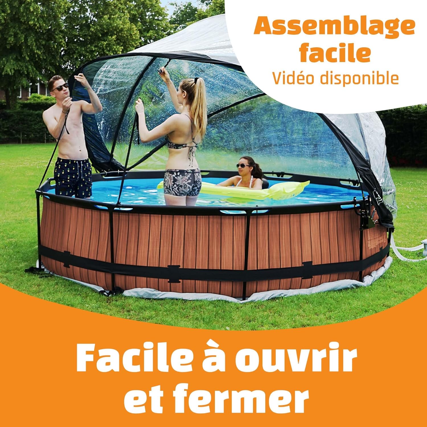 EXIT Toys - Dôme de Piscine - ø366cm - Abri pivotant, installation facile, eau chaude