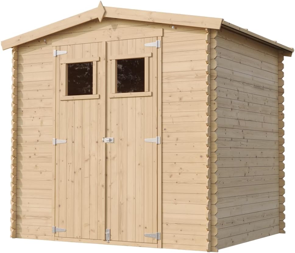 Abri de Jardin en Bois 4,33 m², Cabane de Jardin Extérieur 19 mm épaisseur de Paroi, Cabanon à Outils et Vélo avec Sol Traité et Fenêtres, TIMBELA M369+M369G