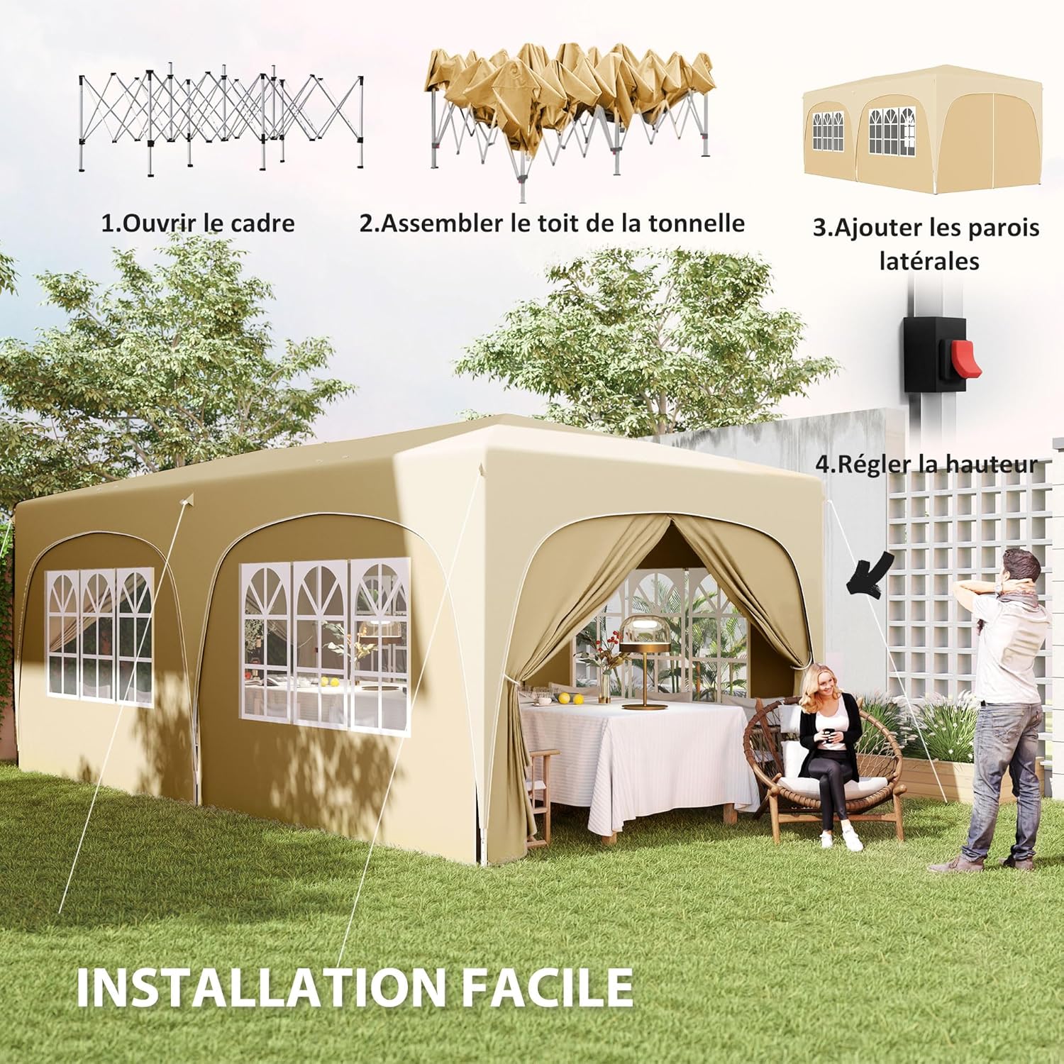 Outsunny - tonnelle pliante Pop up - 3x6 m - UPF50+, accessoires