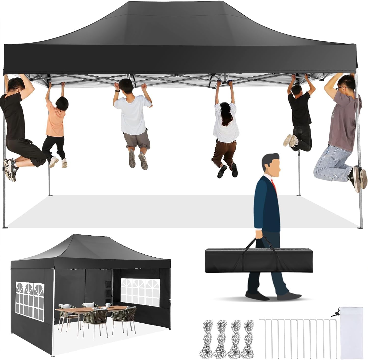 Cobizi - Tonnelle pliante 3x4,5m - étanche, UV 50+, cadre épais