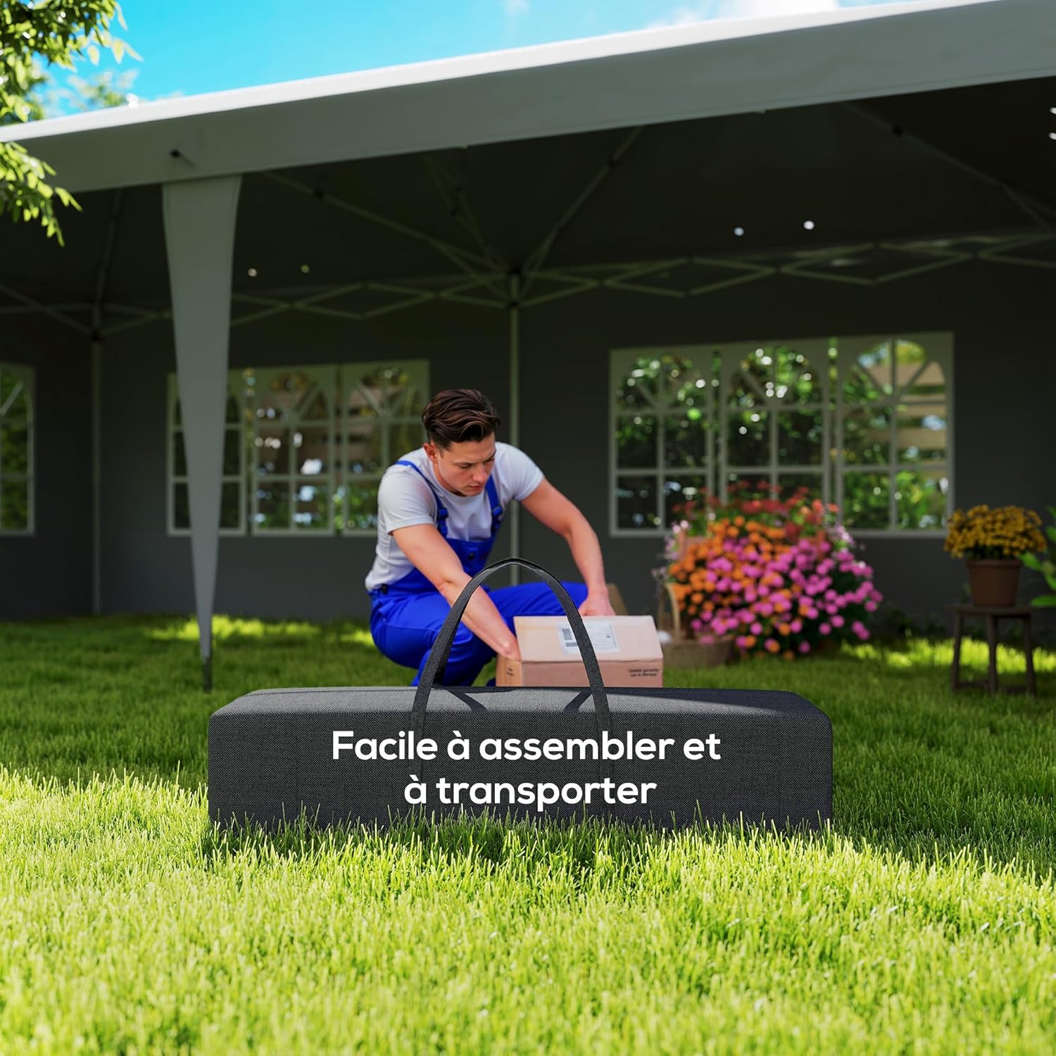 Outsunny - tonnelle pliante pop-up 3x6m - 3 côtés, piquets, sac transport