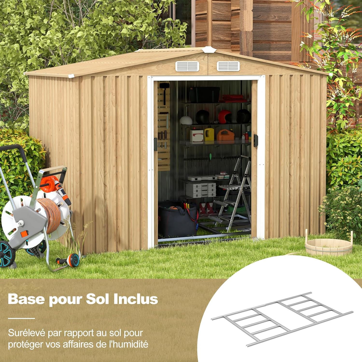 COSTWAY - Abri de jardin acier 259x196x184cm porte coulissante 5m²