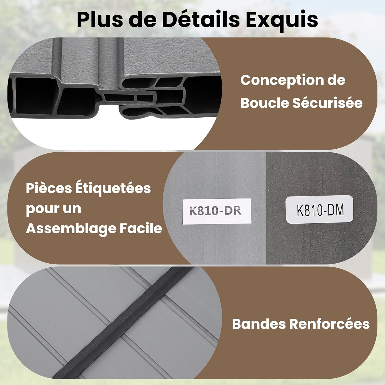 Abri de Jardin, Bandes Renforcées, Revêtement de Sol Extérieur, Montage Facile, 343 x 215 CM