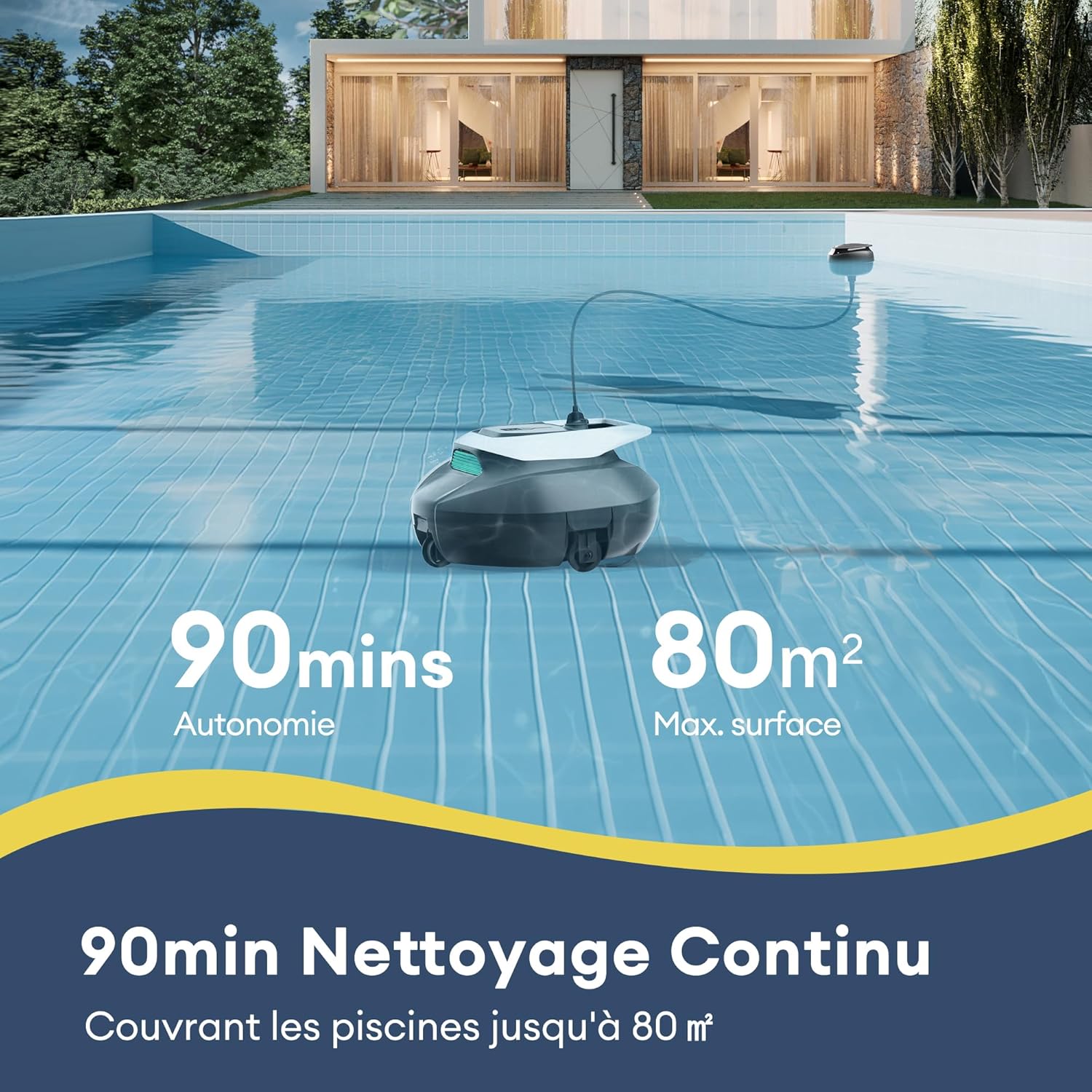Ultenic - Pooleco 10s - 80㎡ - robot piscine sans fil, APP, 90min, haute aspiration