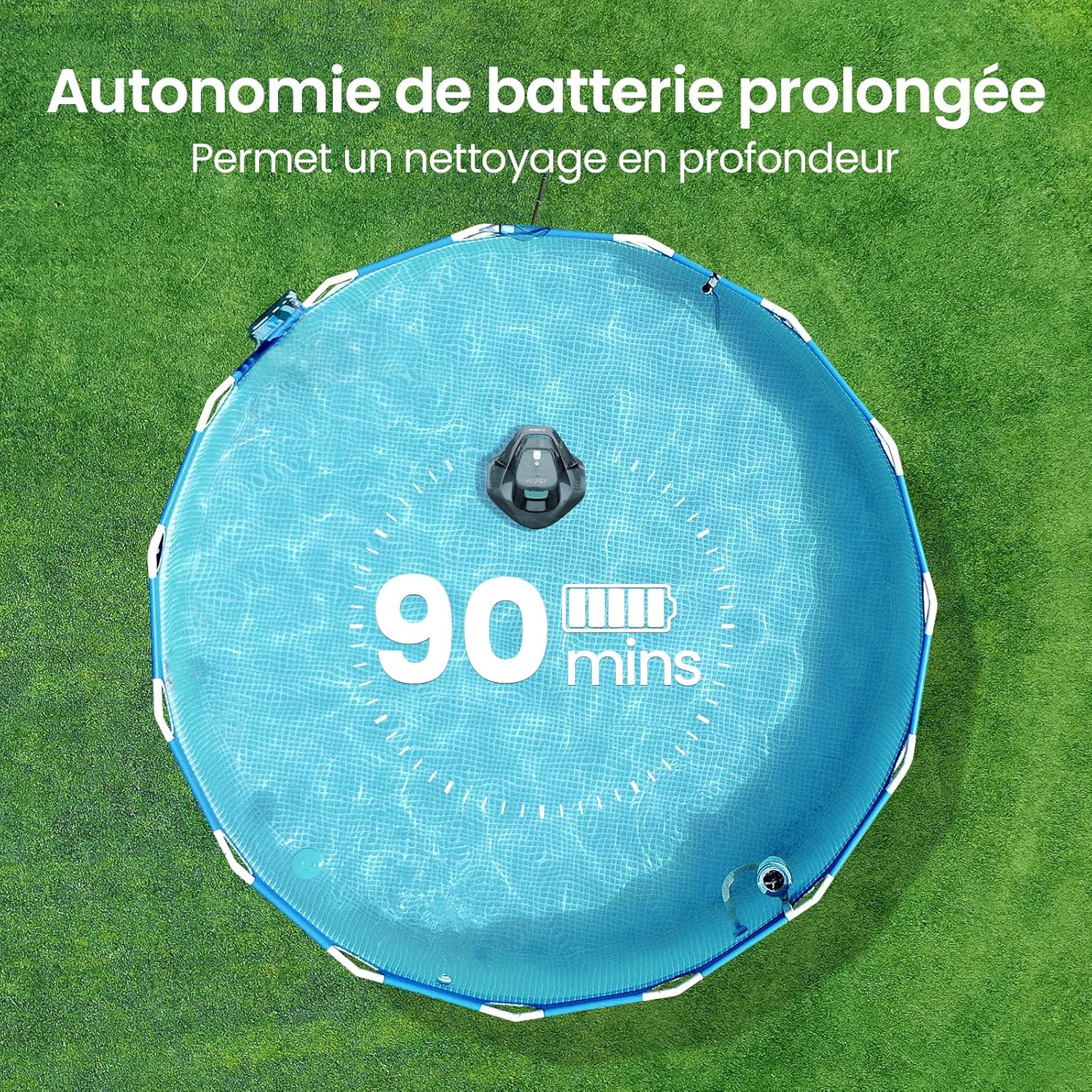 AIPER - Robot piscine série autonome - 80 m² - 90 min sans fil, 2 moteurs