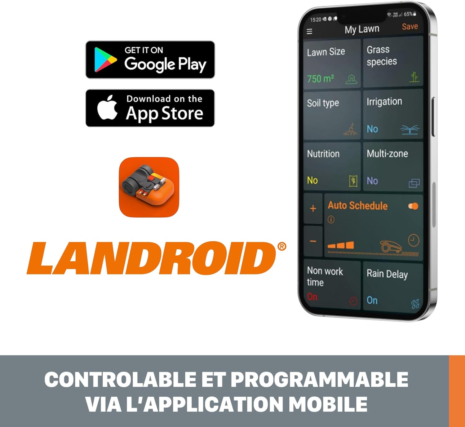 WORX - Landroid Plus série - 500m² max, pente 35%, coupe bordure, WR165E
