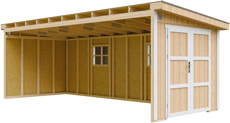 Timbela - Abri jardin premium - 14,3m² H231x248x648cm - panneaux LP - M941B-HARVEST