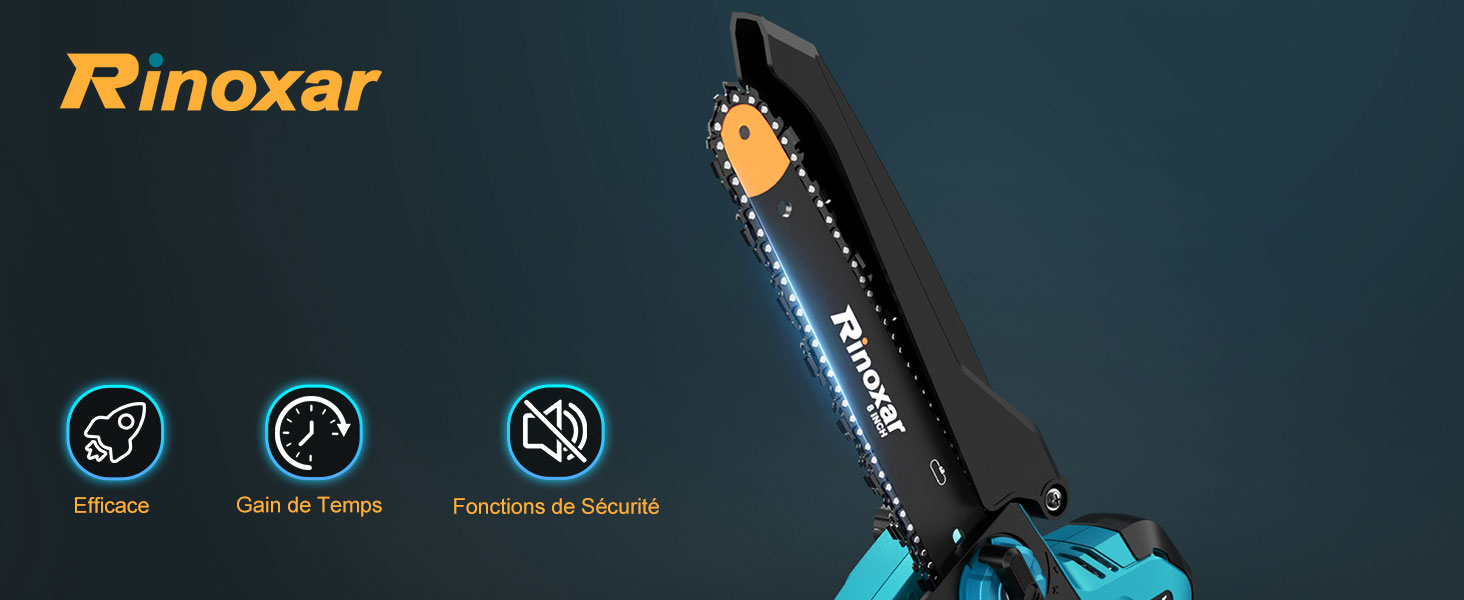 de marque etevila au design noir et bleu, avec trois icônes de caractéristiques affichées ci-dessous indiquant les fonctions silencieuses, permettant de gagner du temps