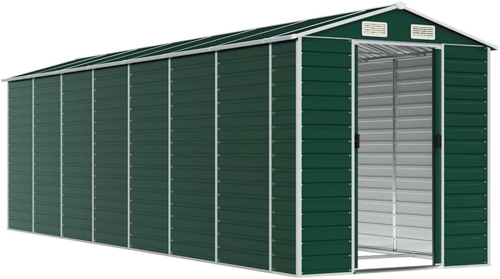 vidaXL - Abri de jardin - 191x640x198 cm - Acier, toit incliné, vert