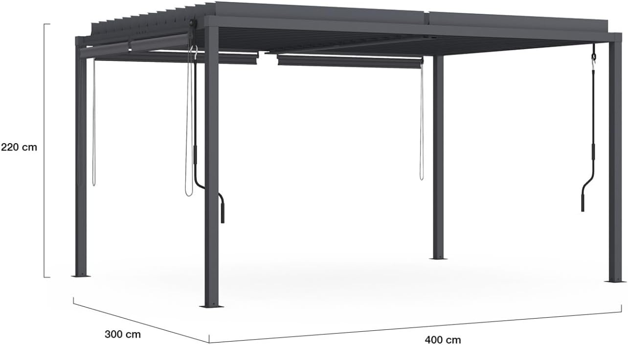 IDMarket - Pergola bioclimatique acier 3x4m, 4 stores, gris anthracite