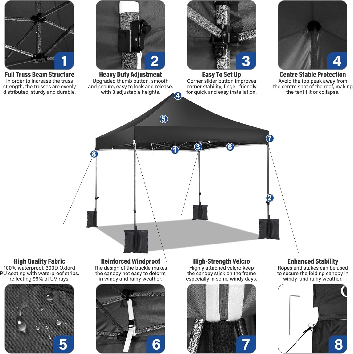 COBIZI - Tonnelle pliante 3x3m, étanche, stable, UV 50+, hiver