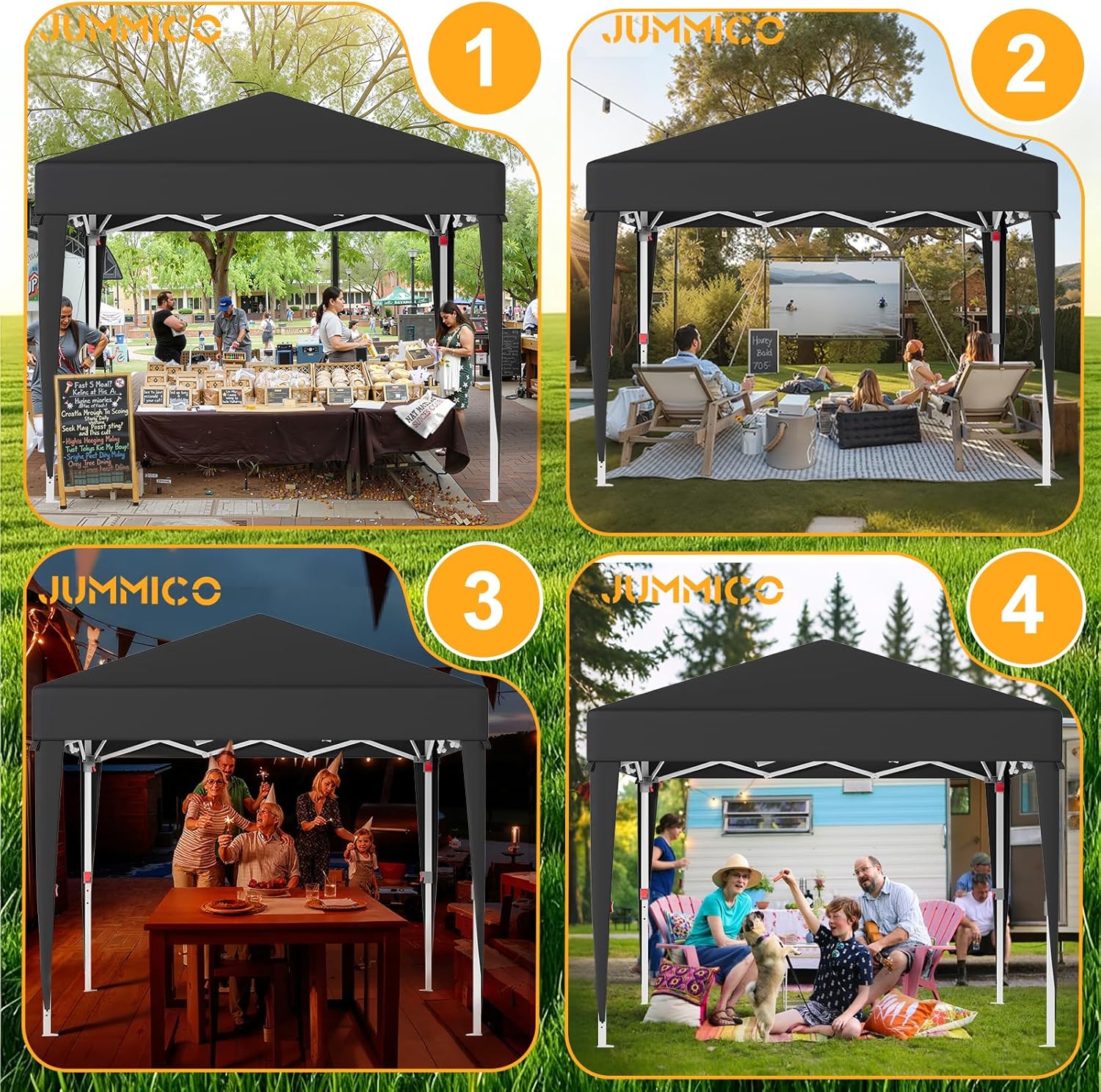 JUMMICO - tonnelle pliante - 3x3m - réglable, anti-UV, imperméable