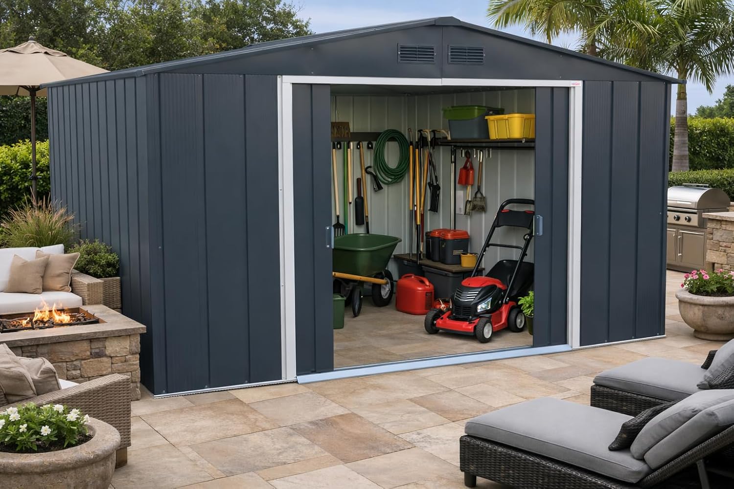 Duramax - ECO série - 10x10 pieds - abri jardin métal galvanisé, toit renforcé, anthracite, sans entretien - ECO10X10