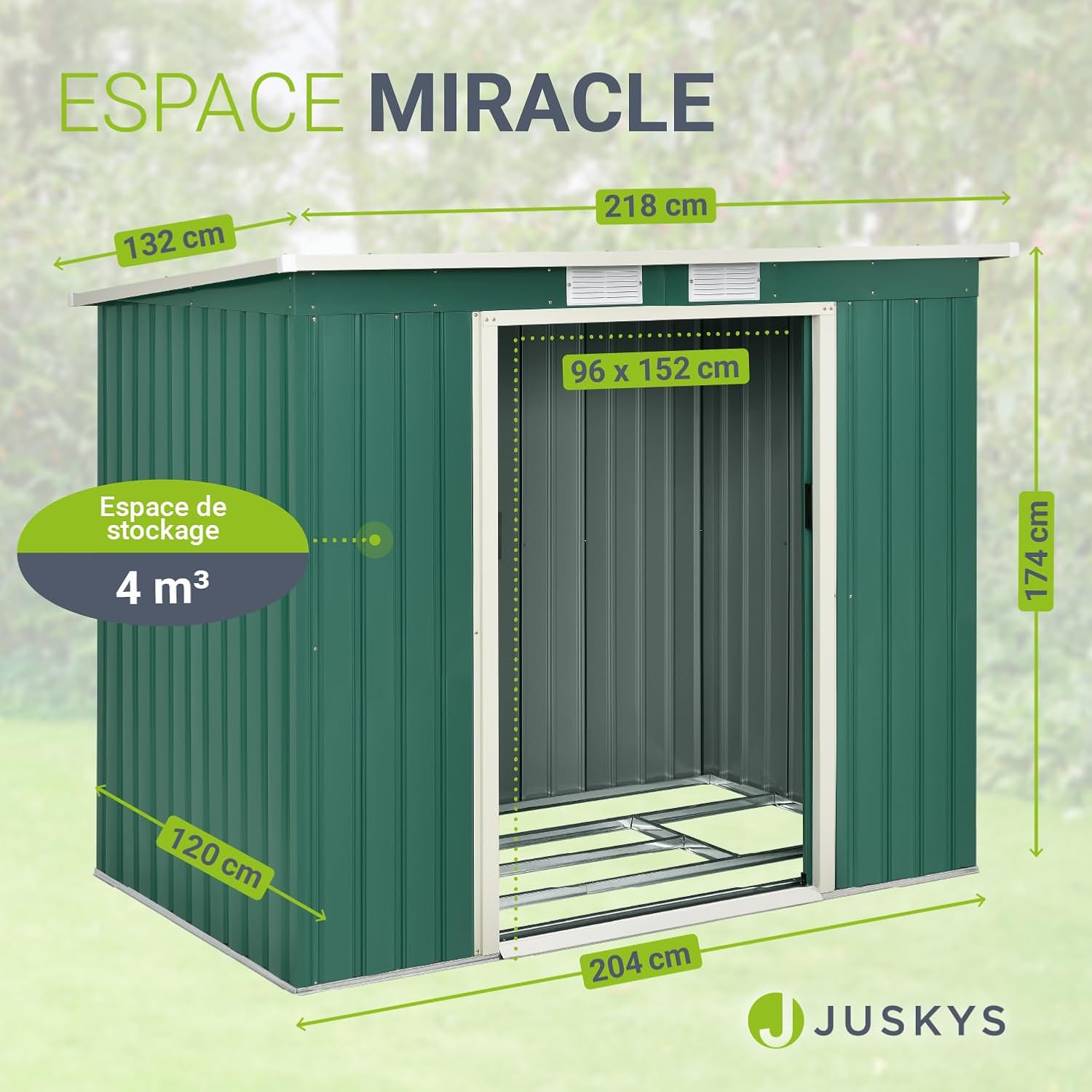 Juskys - abri de jardin métal série M - 213x130x173 cm - toit en pente, porte coulissante, fondation
